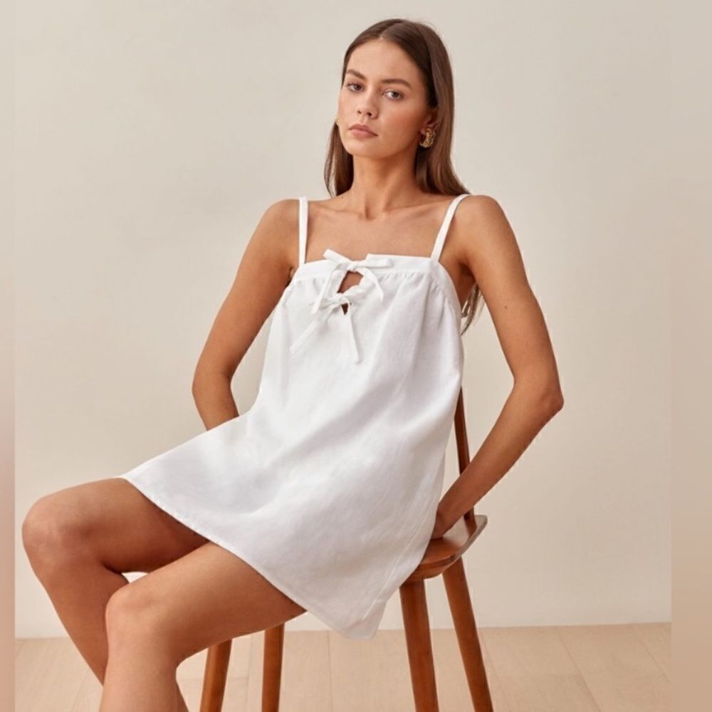 Reformation Winifred Linen Mini White Dress Tank Size 12